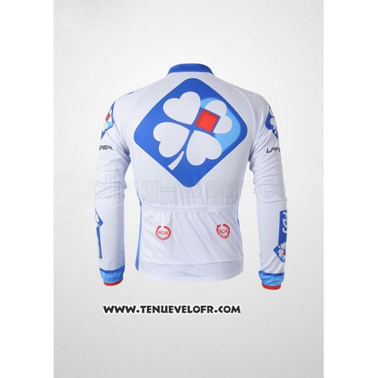 2010 Maillot Ciclismo FDJ Blanc et Bleu Clair Manches Longues et Cuissard
